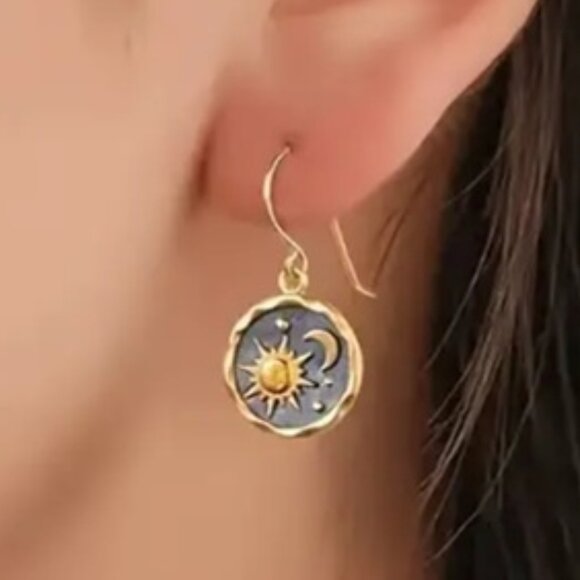 Vintage Bohemian Style Sun and Moon Pendant Earrings for Women & Teens - Picture 2 of 2